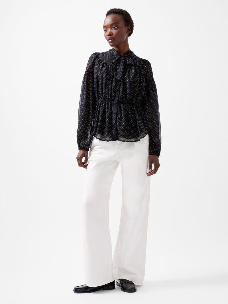 French Connection Ines Chiffon Fitted Waist Blouse Blackout/Summer Whit
