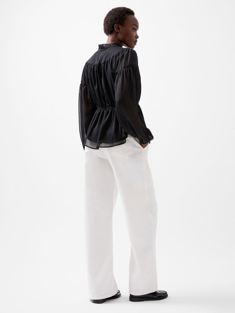 French Connection Ines Chiffon Fitted Waist Blouse Blackout/Summer Whit