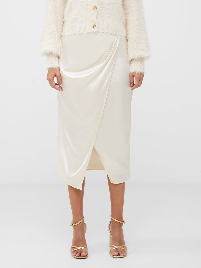 French Connection Inu Satin Wrap Midi Skirt Classic Cream