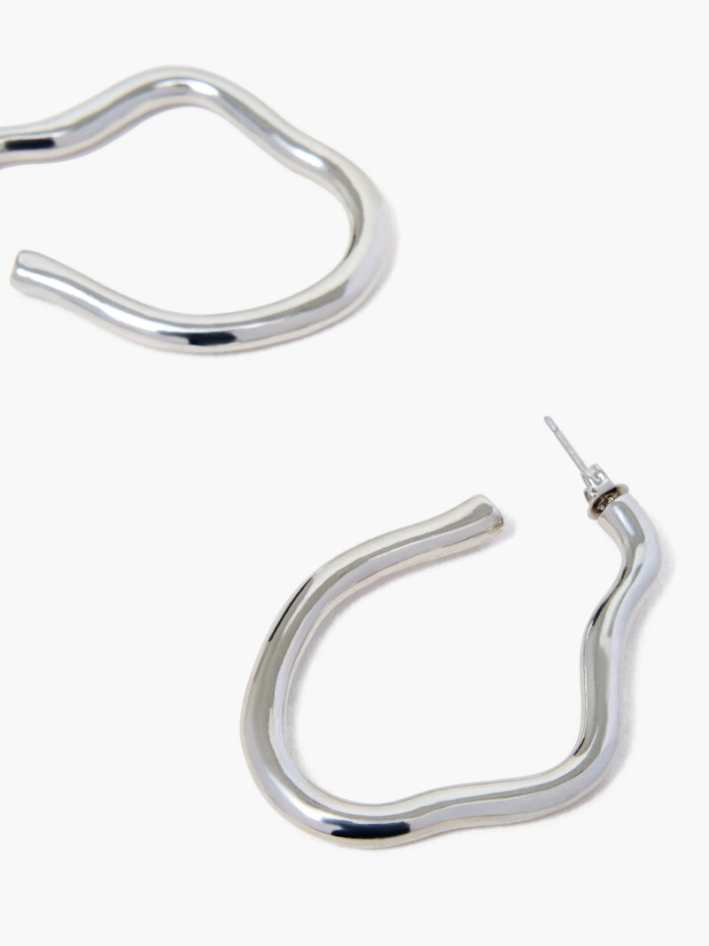 French Connection Irregular Oval Fluid Hoop Earrings Silver