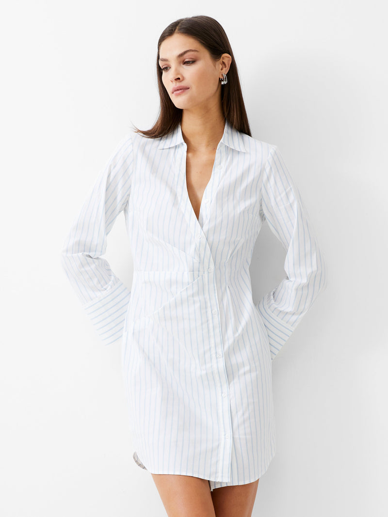 French Connection Isabelle Striped Poplin Shirt Dress Linen White/Cashmere