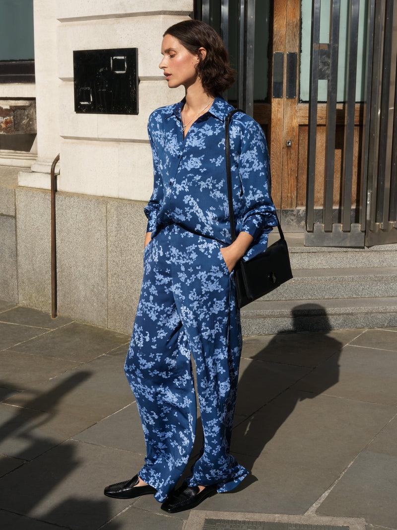 french connection Isla Celaya Floral Long Sleeve Shirt Blue Multi