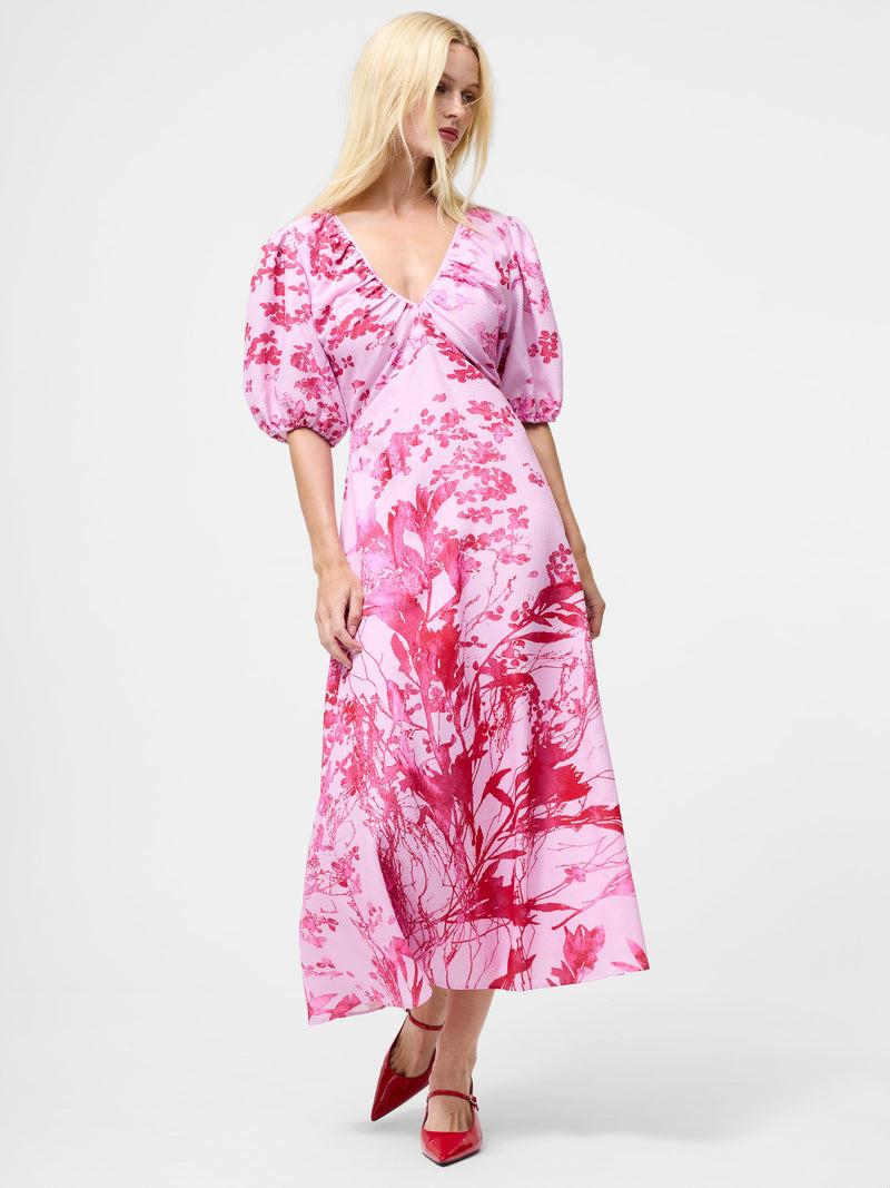 french connection Isla Odette V Neck Tea Dress Violet Pink Multi