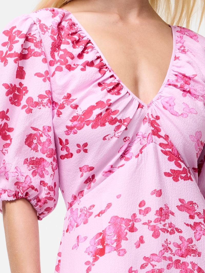 French Connection Isla Odette V Neck Tea Dress Violet Pink Multi