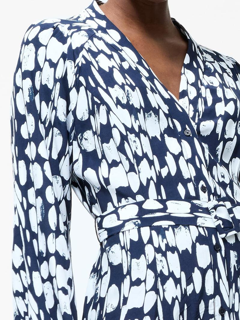 French Connection Islanna Long Sleeve Belted Midi Dress Midnight/Linen White