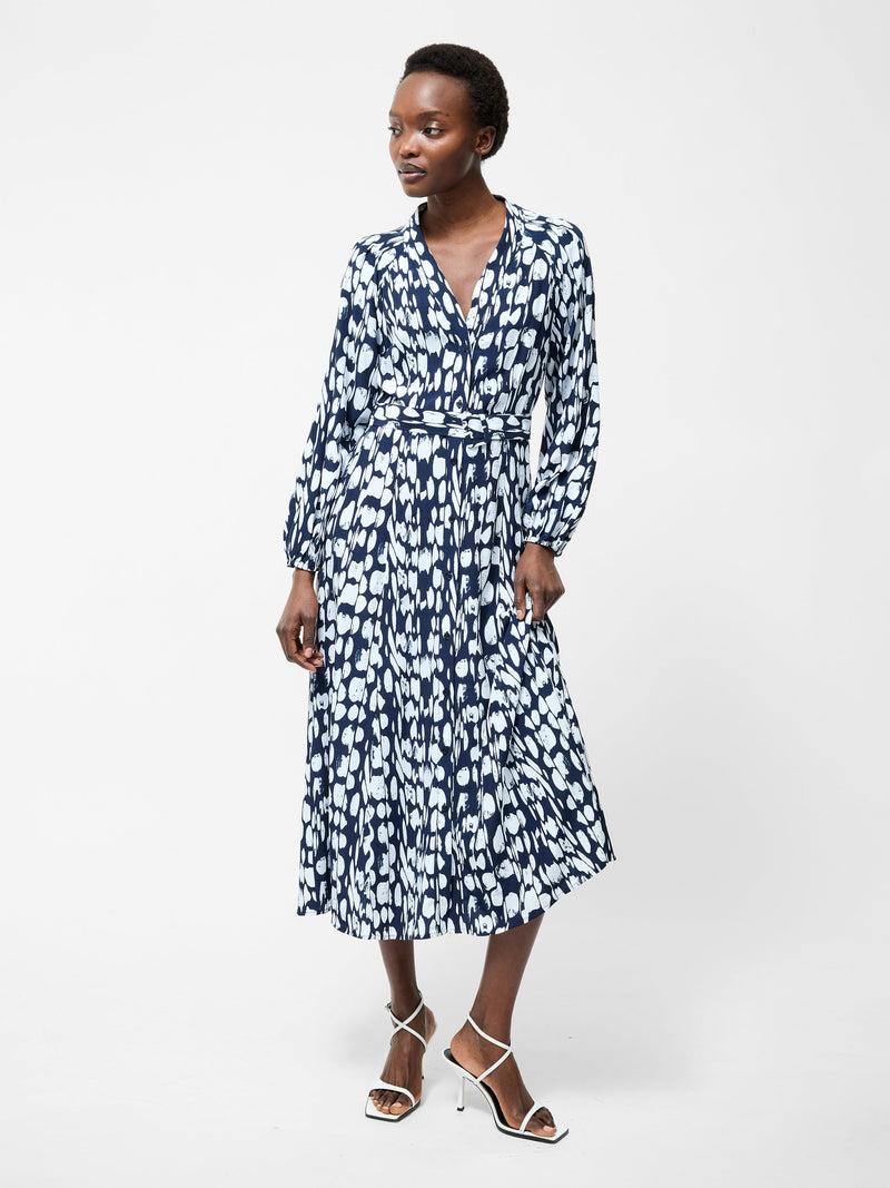French Connection Islanna Long Sleeve Belted Midi Dress Midnight/Linen White