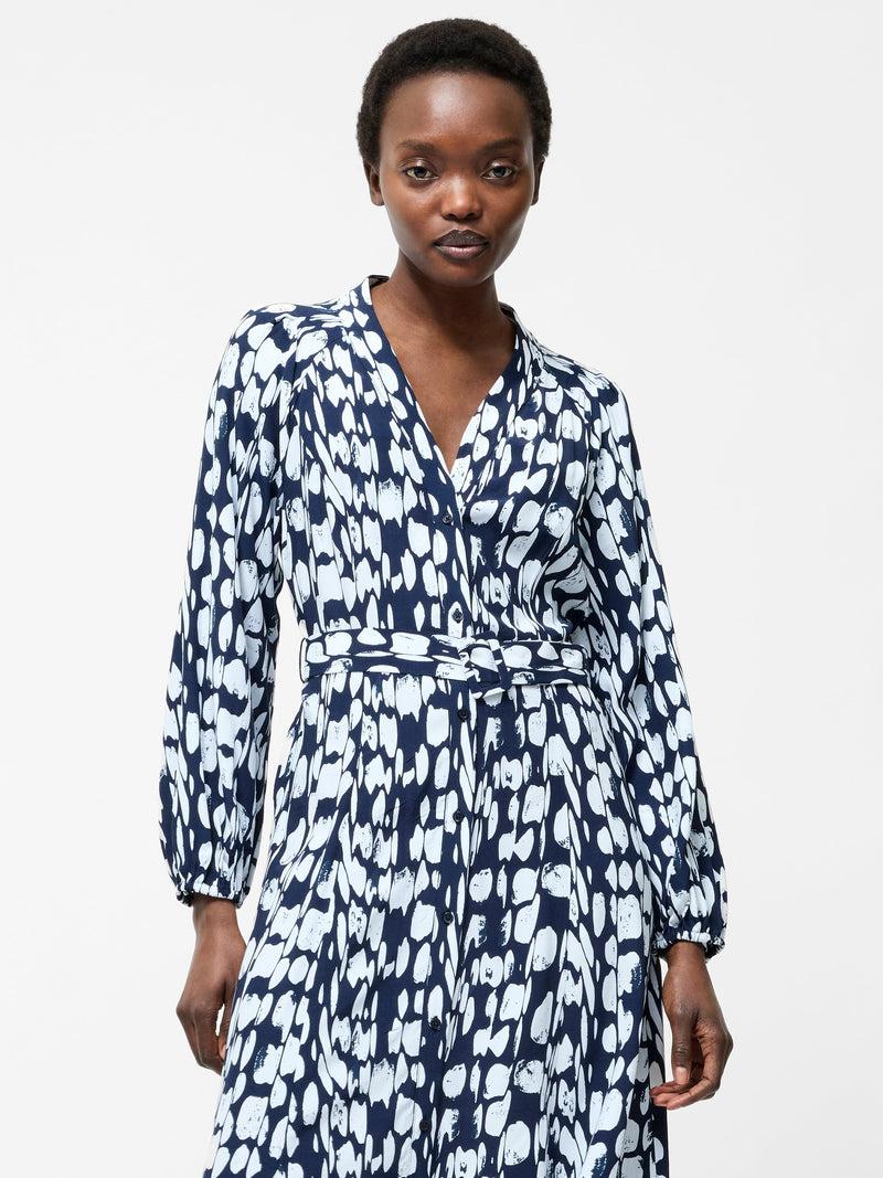 french connection Islanna Long Sleeve Belted Midi Dress Midnight/Linen White