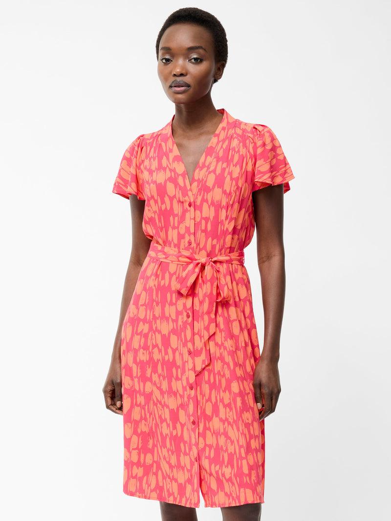 French Connection Islanna V Neck Tie Midi Dress Azalea