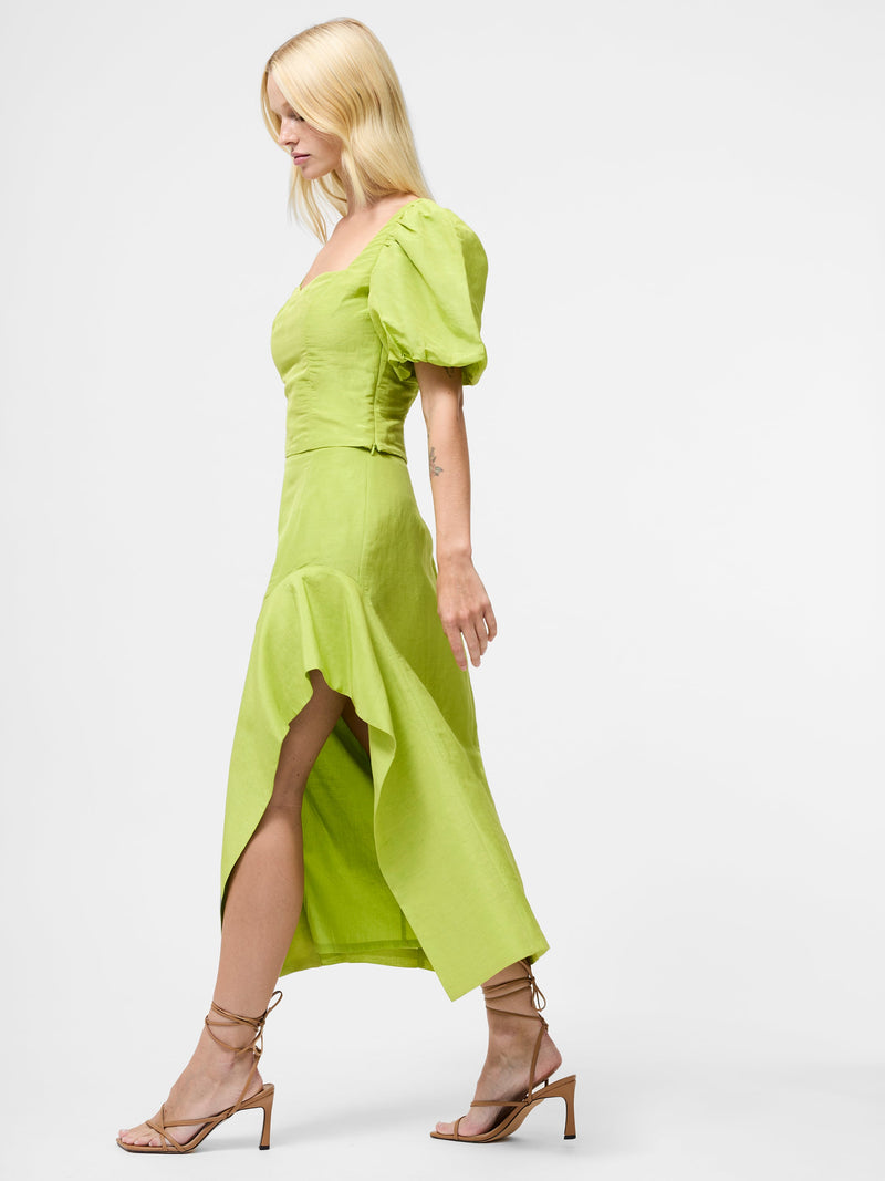 French Connection Islay Linen Ruffle Midi Skirt Cactus Green