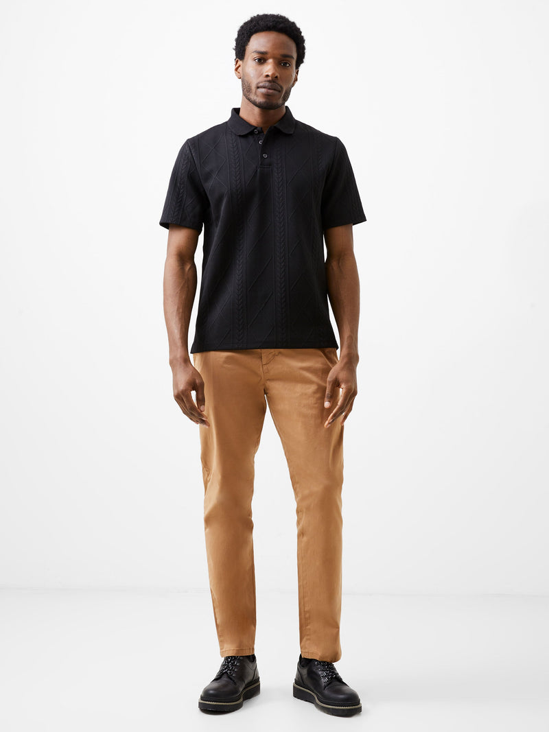 French Connection Jacquard Short Sleeve Polo Shirt Black