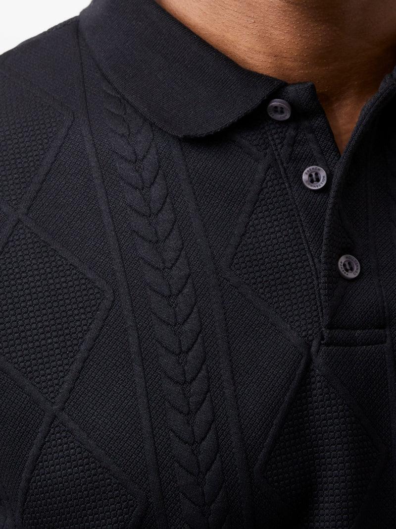 French Connection Jacquard Short Sleeve Polo Shirt Black