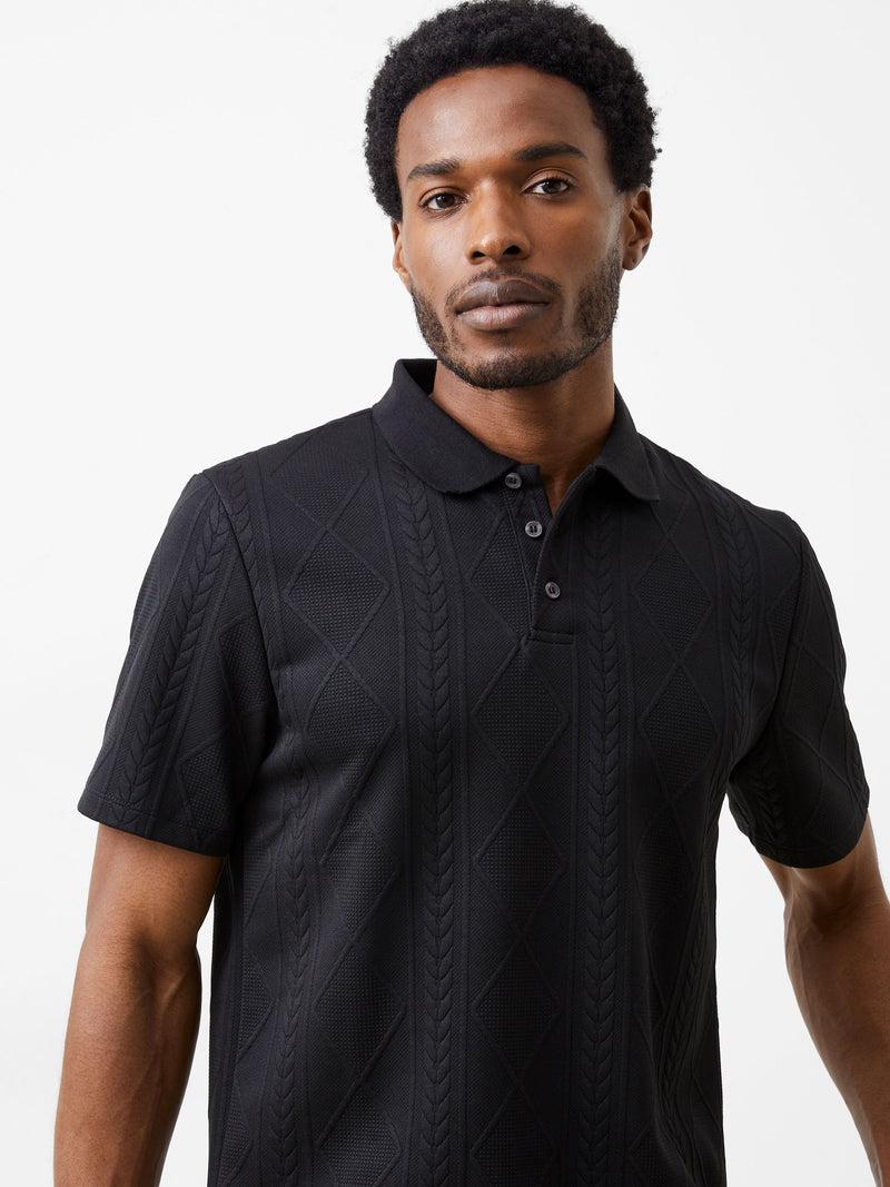 French Connection Jacquard Short Sleeve Polo Shirt Black