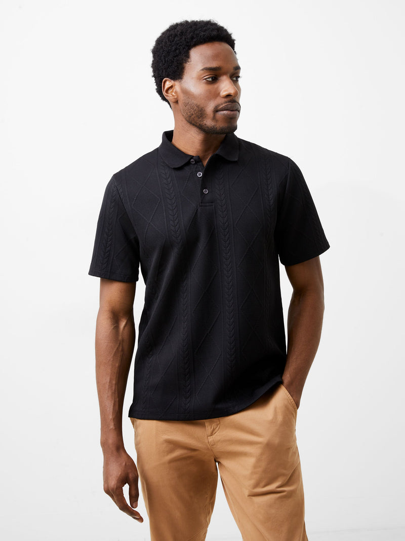 french connection Jacquard Short Sleeve Polo Shirt Black