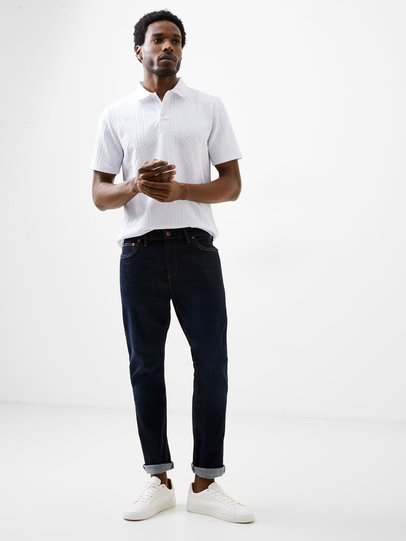 French Connection Jacquard Short Sleeve Polo Shirt White