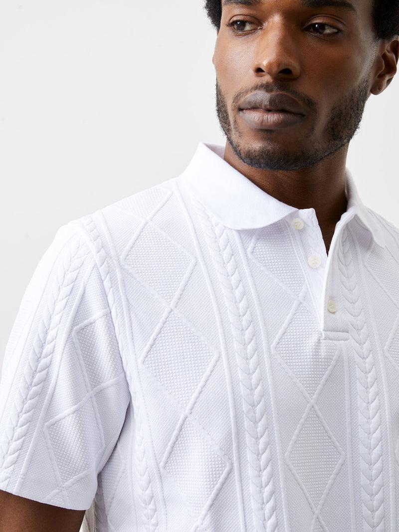 French Connection Jacquard Short Sleeve Polo Shirt White