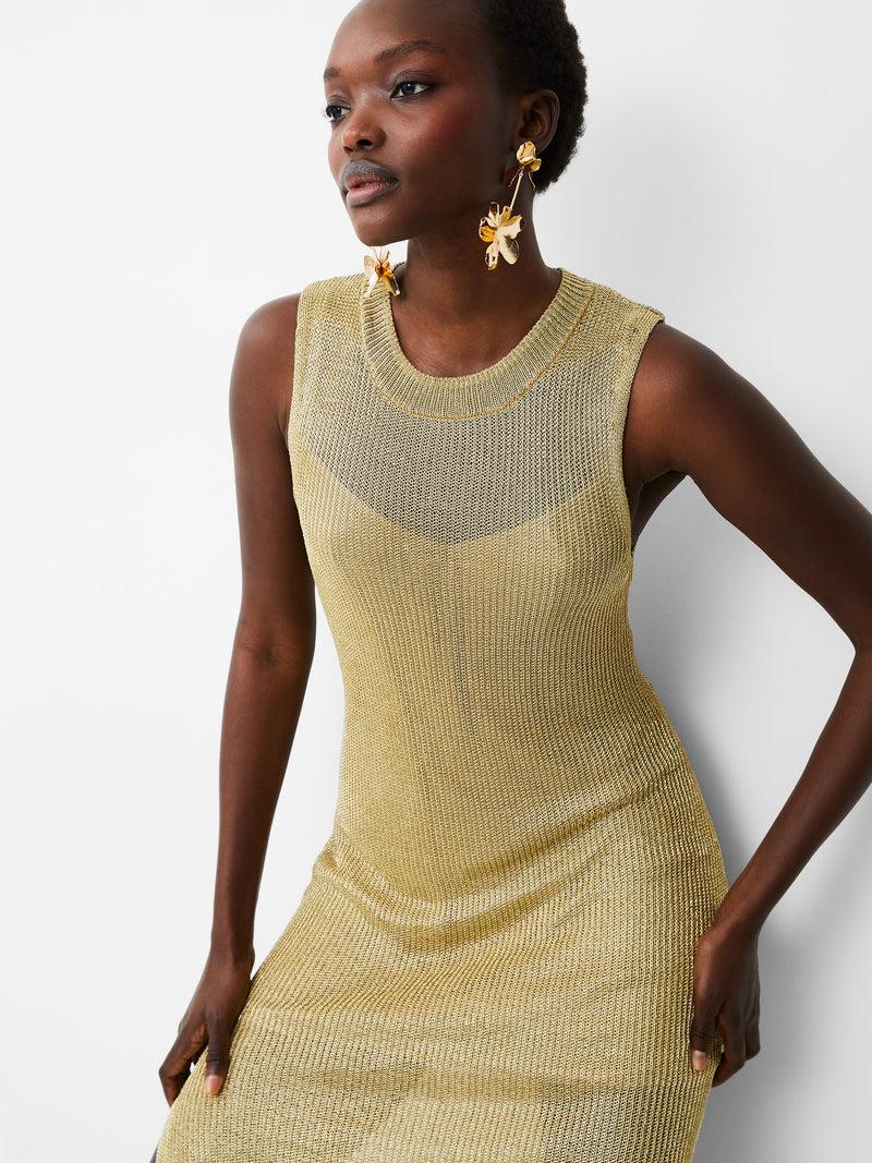 French Connection Jada Knitted Dress Gold Metallic Knit