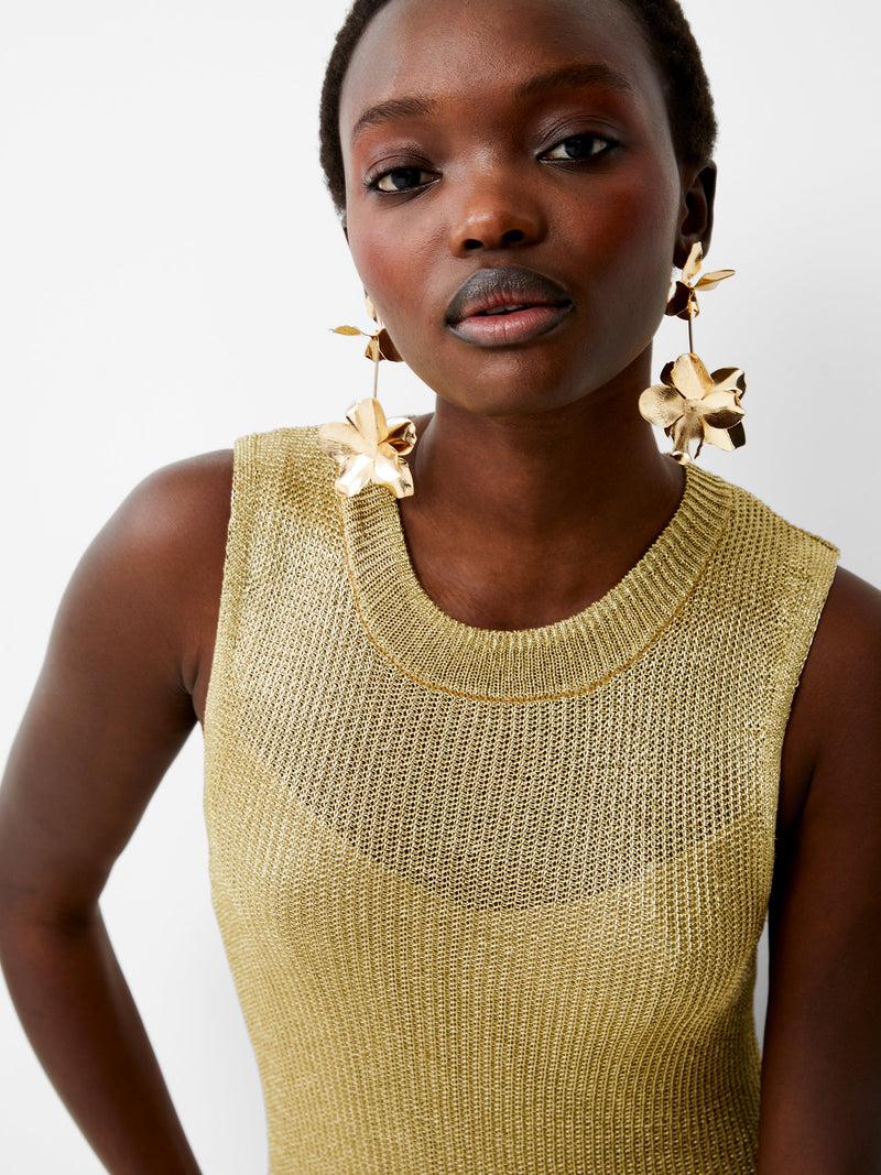 French Connection Jada Knitted Dress Gold Metallic Knit
