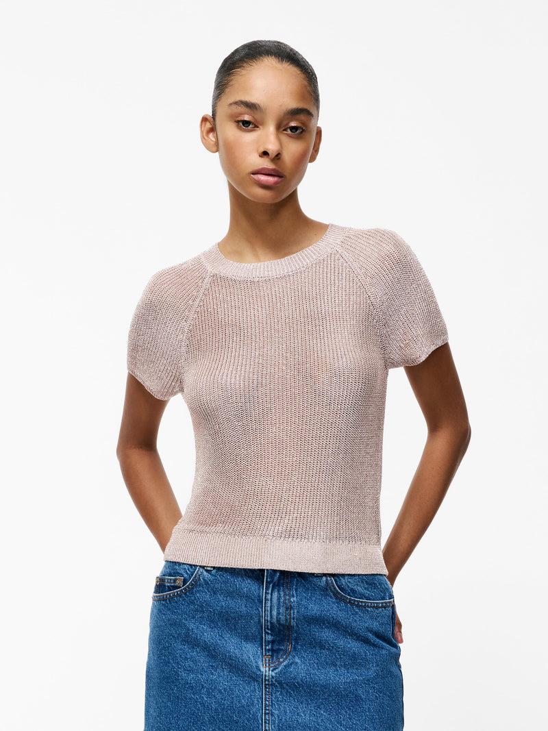French Connection Jada Short Sleeve Bow Back Jumper Silver Blush