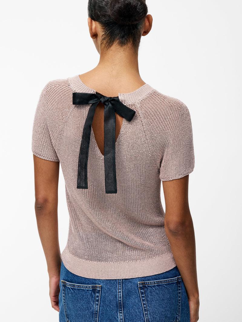 French Connection Jada Short Sleeve Bow Back Jumper Silver Blush