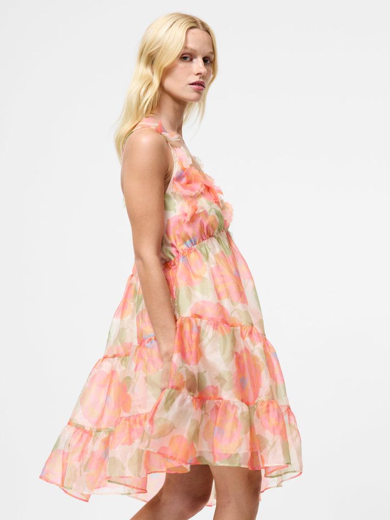 French Connection Jasmine Organza Halterneck Mini Dress Orange Multi