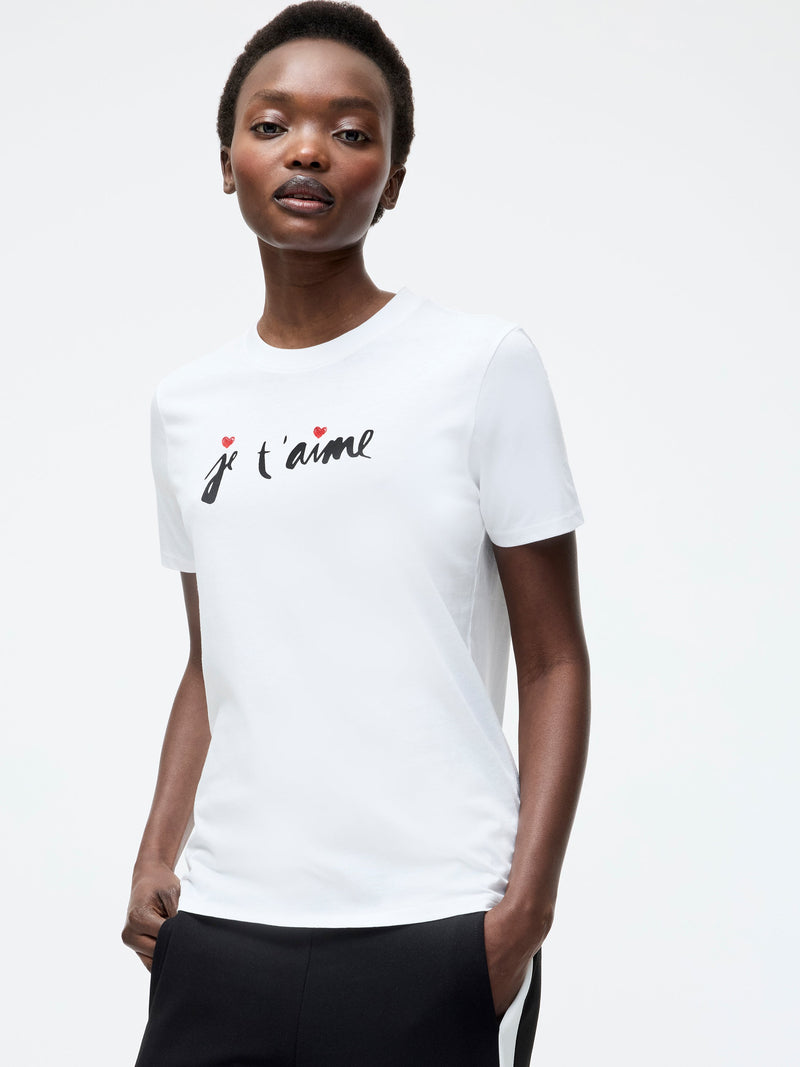 french connection Je T'Aime Graphic T-Shirt Linen White