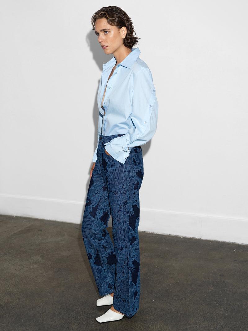 French Connection Jennie Denim Lace Print Flared Jeans Dark Indigo