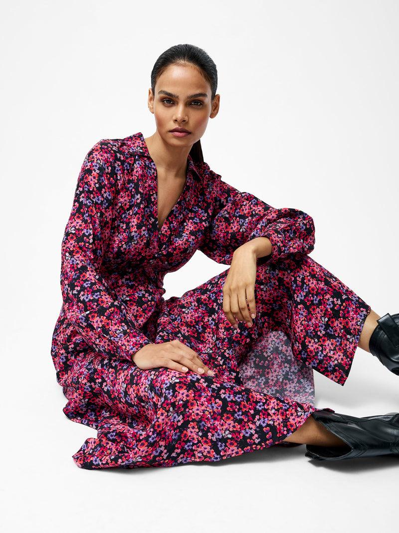 French Connection Jennifer Eco Midi Dress Black/Pink Multi