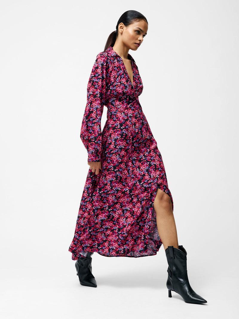 french connection Jennifer Eco Midi Dress Black/Pink Multi