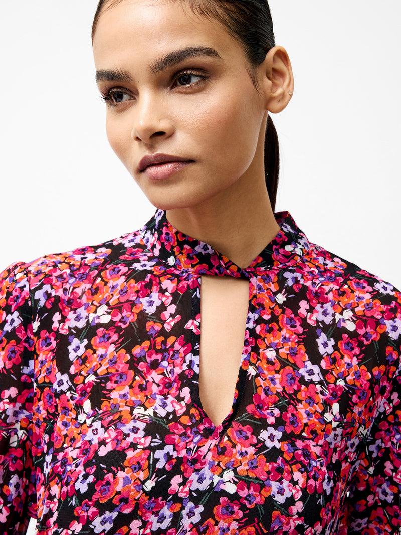 French Connection Jennifer Long Sleeve Keyhole Blouse Black Multi