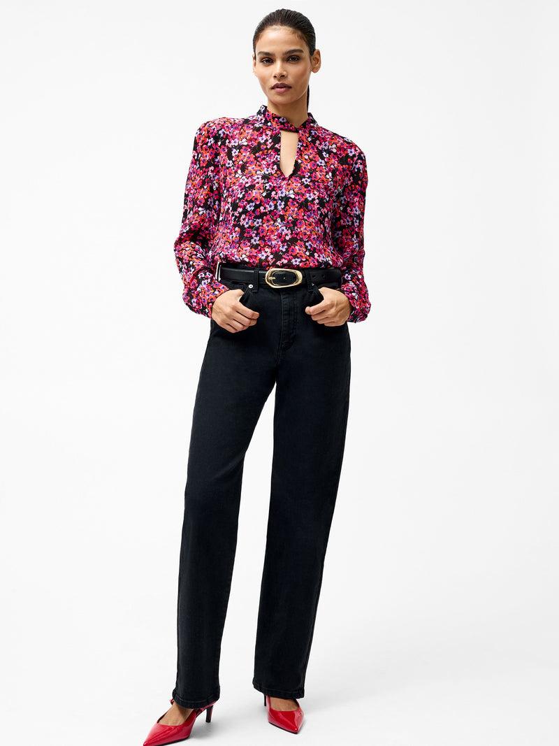 French Connection Jennifer Long Sleeve Keyhole Blouse Black Multi