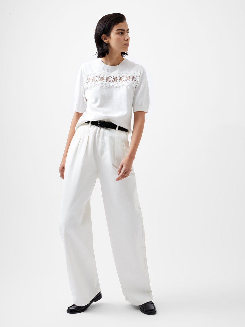 French Connection Jilly Cobalo Lace Short Sleeve Top Linen White