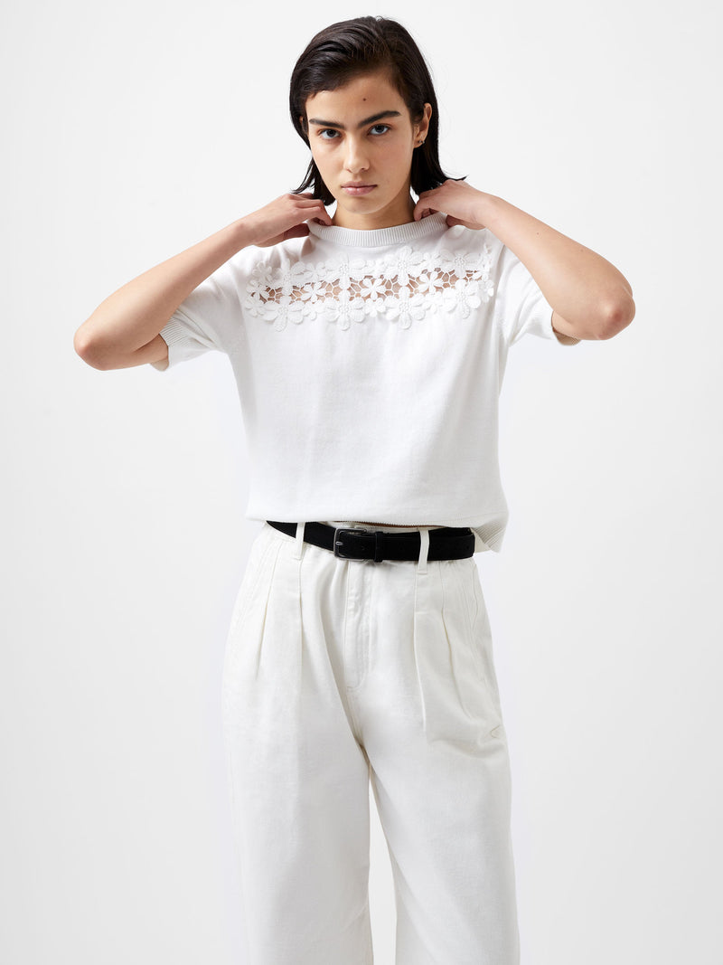 french connection Jilly Cobalo Lace Short Sleeve Top Linen White