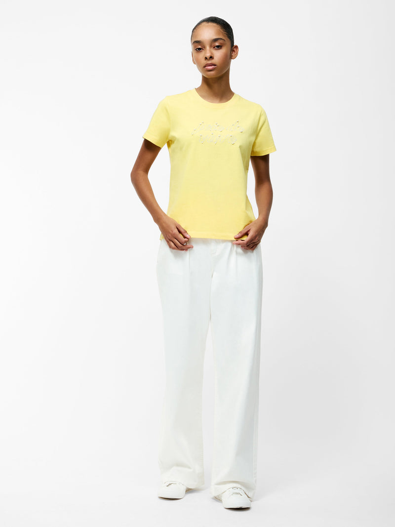 French Connection Joie De Vivre Embellished Short Sleeve T-Shirt Butter Yellow