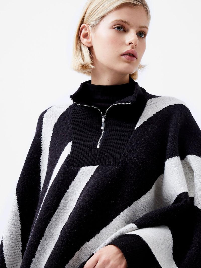 French Connection Julianna Knit Poncho Blackout/Class Cream