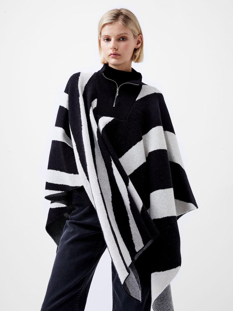 french connection Julianna Knit Poncho Blackout/Class Cream