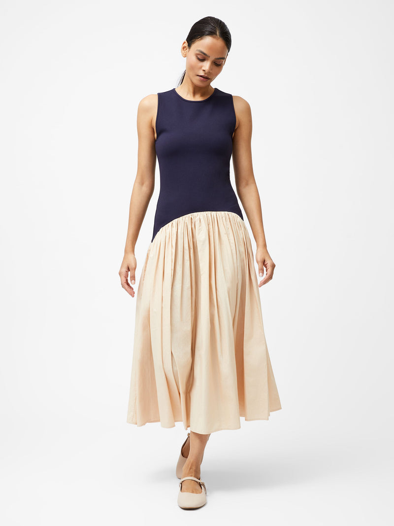 french connection Kayle Jia Mix Drop Waist Midi Dress Navy/Biscuit
