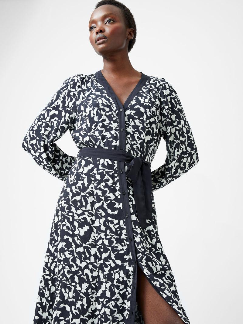French Connection Kelly Almere Crepe Midi Dress Navy/Cream