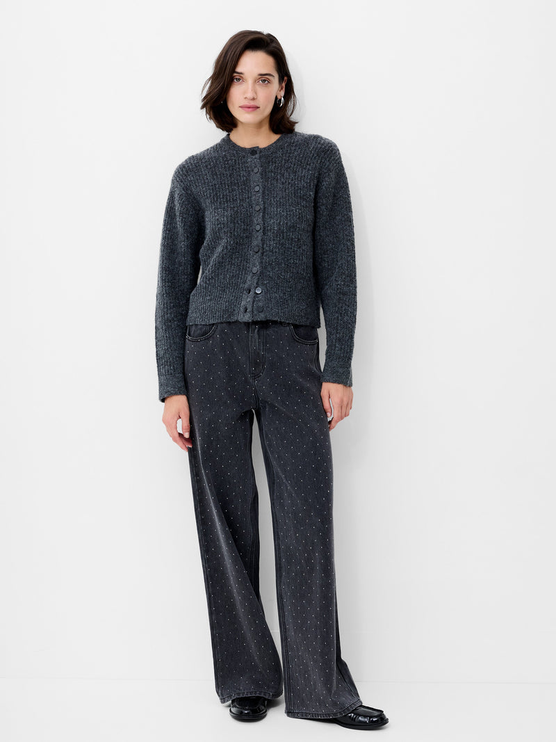 French Connection Kezia Recycled Knit Long Sleeve Cardigan Graphite Mel