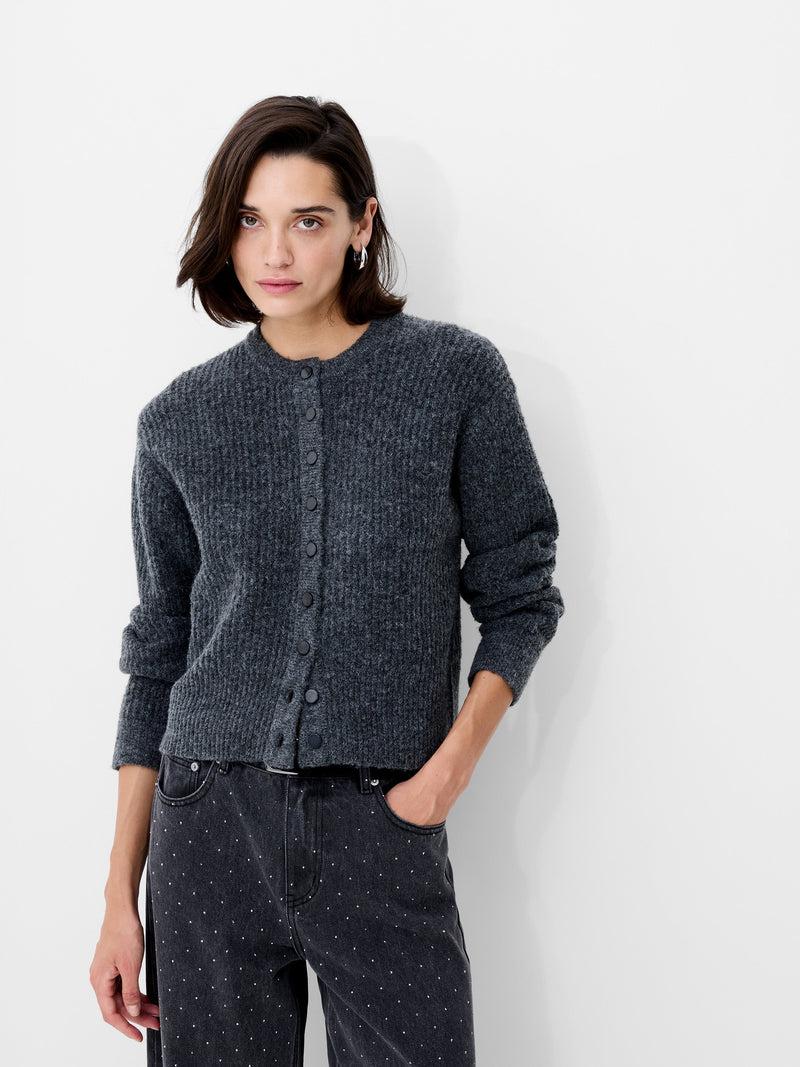French Connection Kezia Recycled Knit Long Sleeve Cardigan Graphite Mel