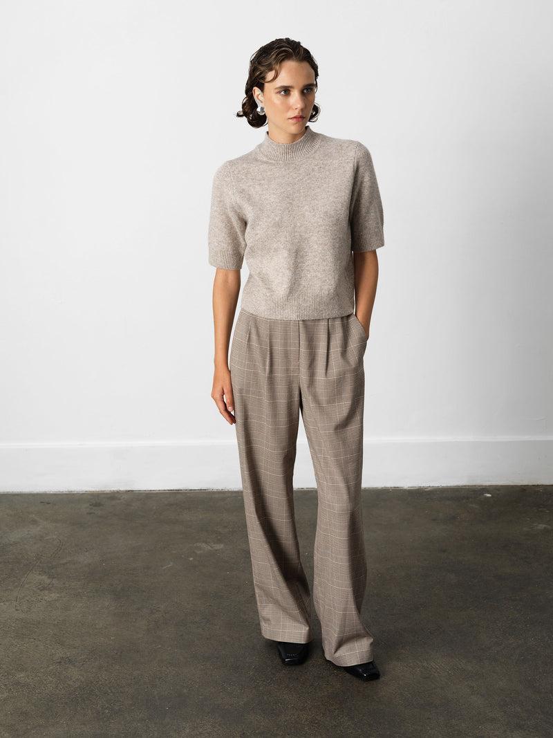 French Connection Kezia Recycled Short Sleeve Mock Neck Jumper Almond Neutral