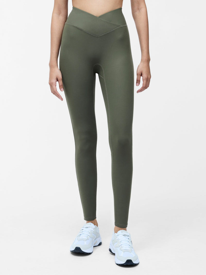 French Connection Khaki High-Waisted Crossover Gym Leggings Khaki