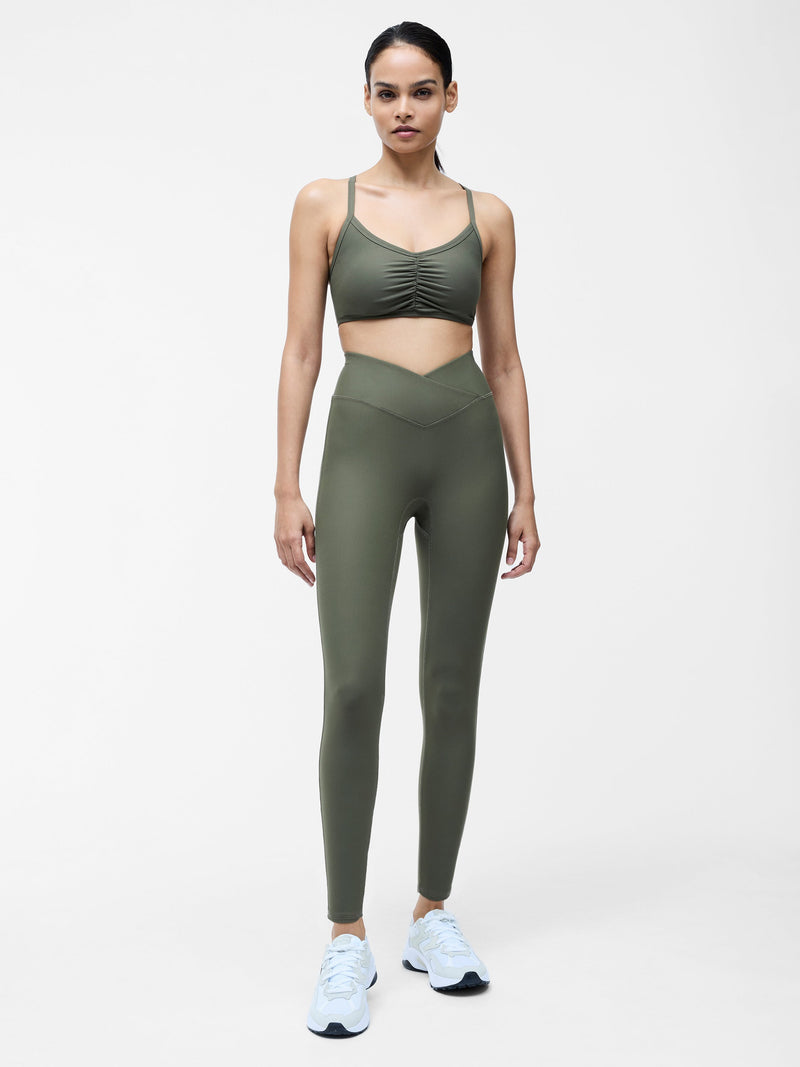 French Connection Khaki High-Waisted Crossover Gym Leggings Khaki