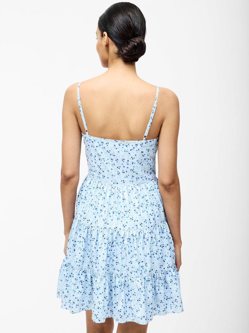 French Connection Kiva Crepe Tiered Mini Dress Icy Blue Multi
