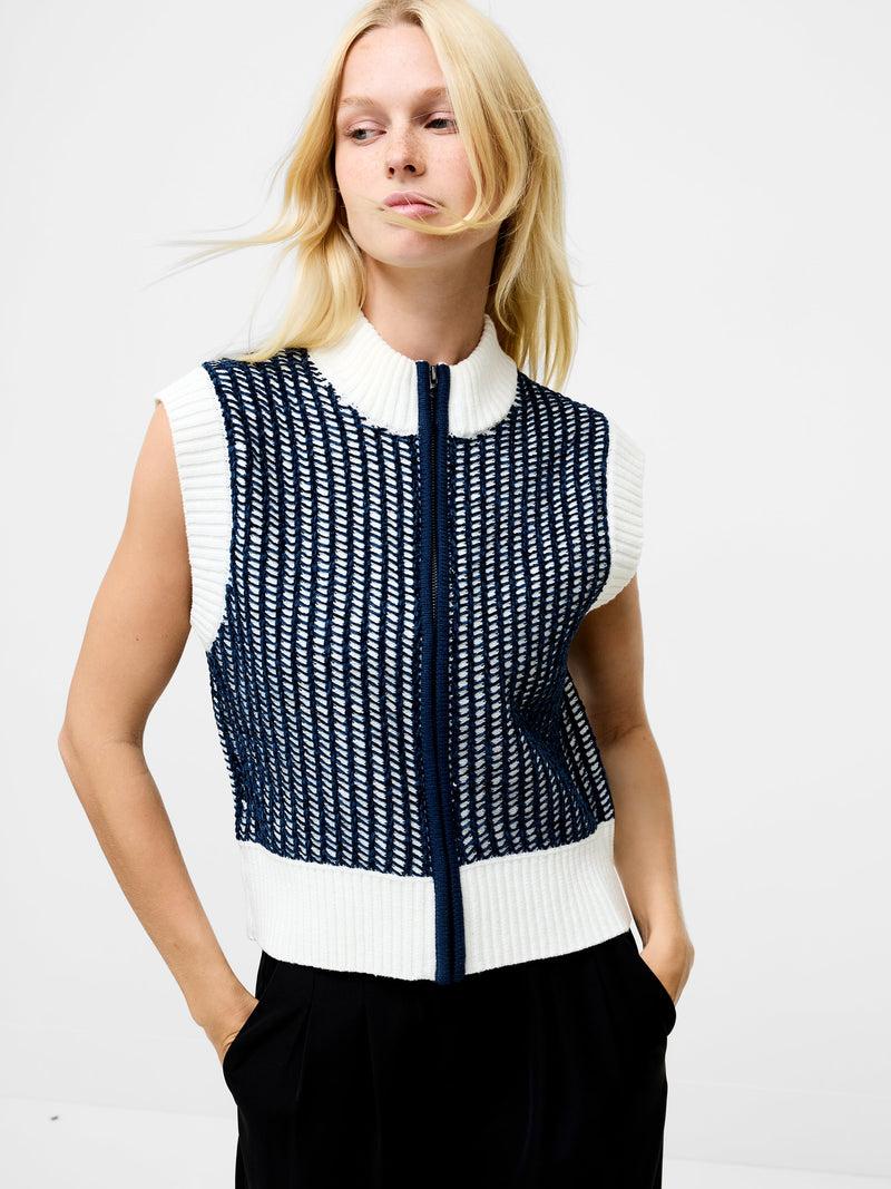 French Connection Klara Sleeveless Zip Up Knit Jumper Navy Winter White