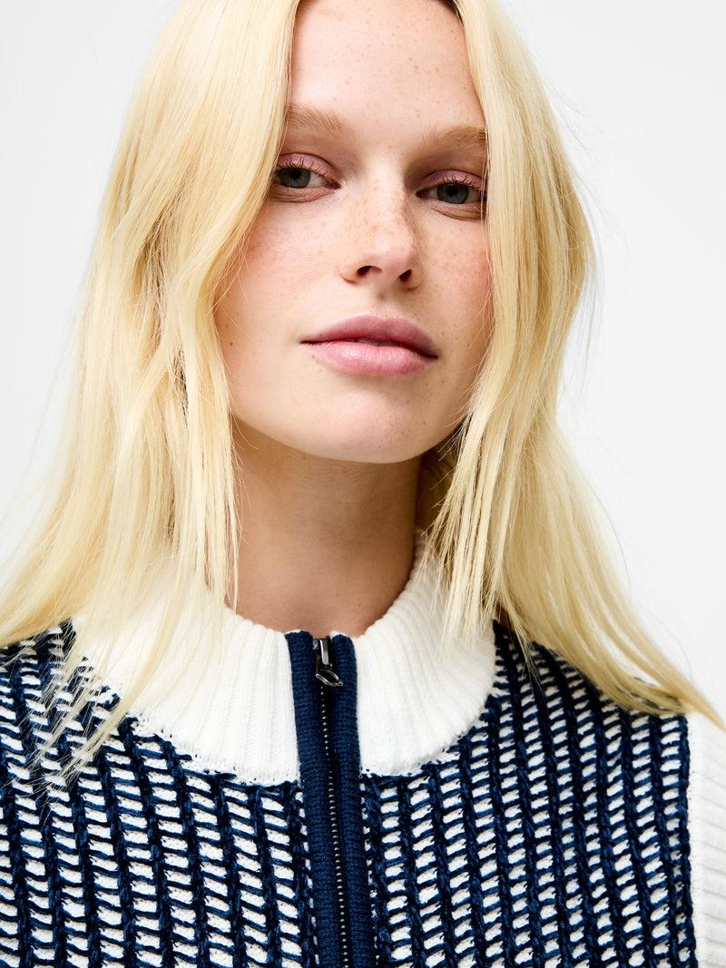 French Connection Klara Sleeveless Zip Up Knit Jumper Navy Winter White