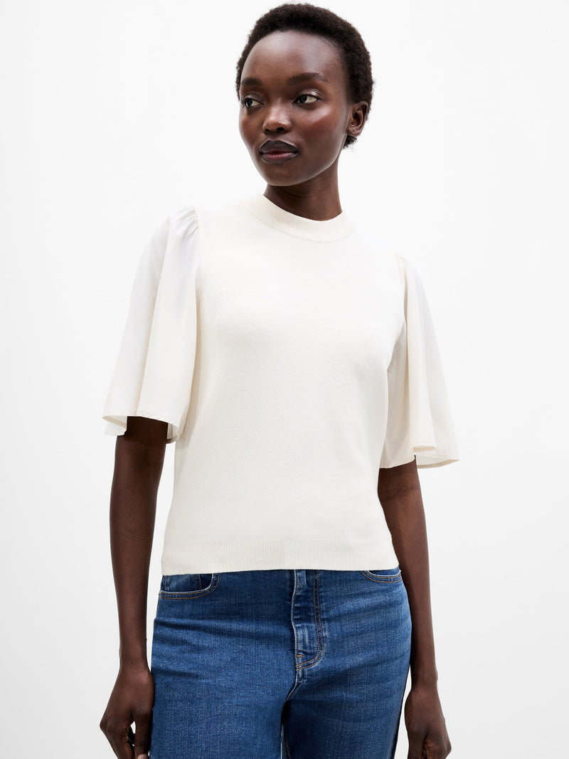 French Connection Krista Knit Round Neck Top Porcelain Cream