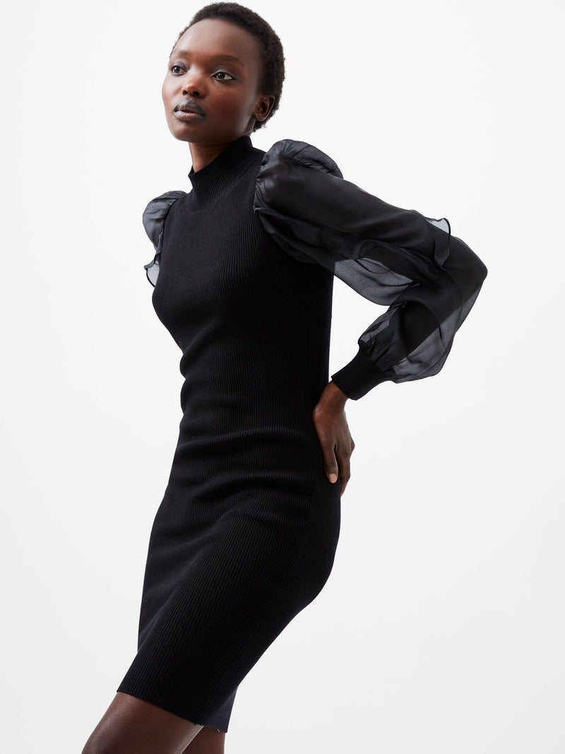 french connection Krista Organza Puff Sleeve Dress Blackout