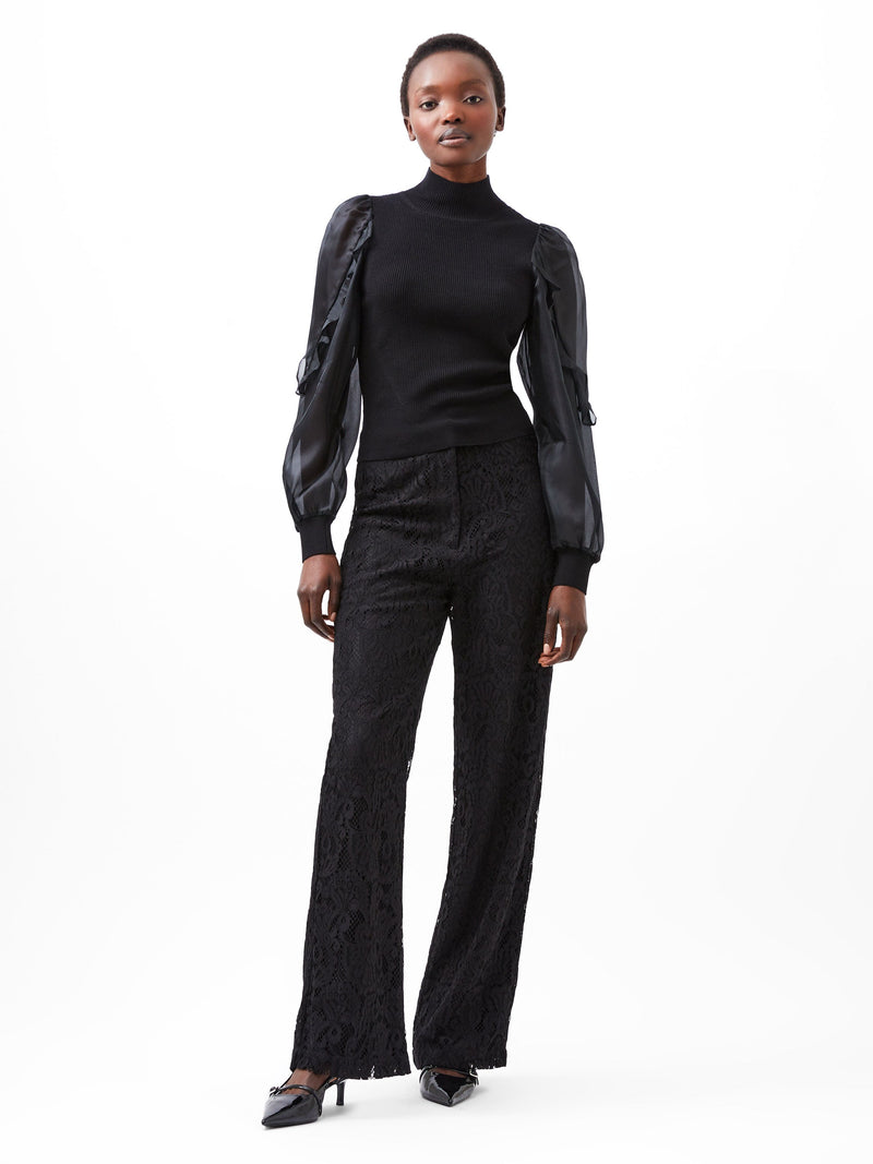 French Connection Krista Organza Puff Sleeve Top Blackout