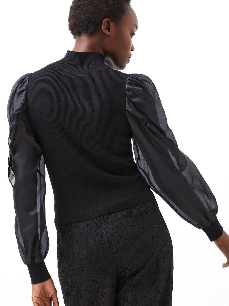 French Connection Krista Organza Puff Sleeve Top Blackout