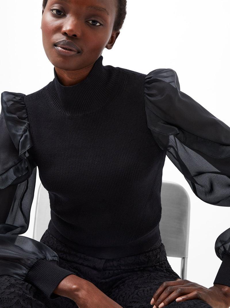 french connection Krista Organza Puff Sleeve Top Blackout